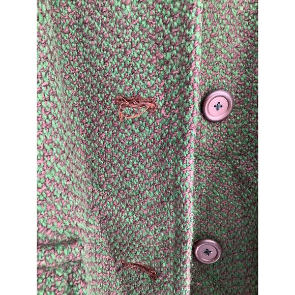 Aquascutum Men's 14 Green Tweed Wool Long Coat Vintage 50s Retro Classic HR3-40 - Picture 3 of 11